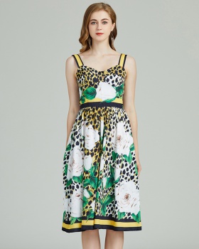 Stereoscopic printing high waist leopard sling dress