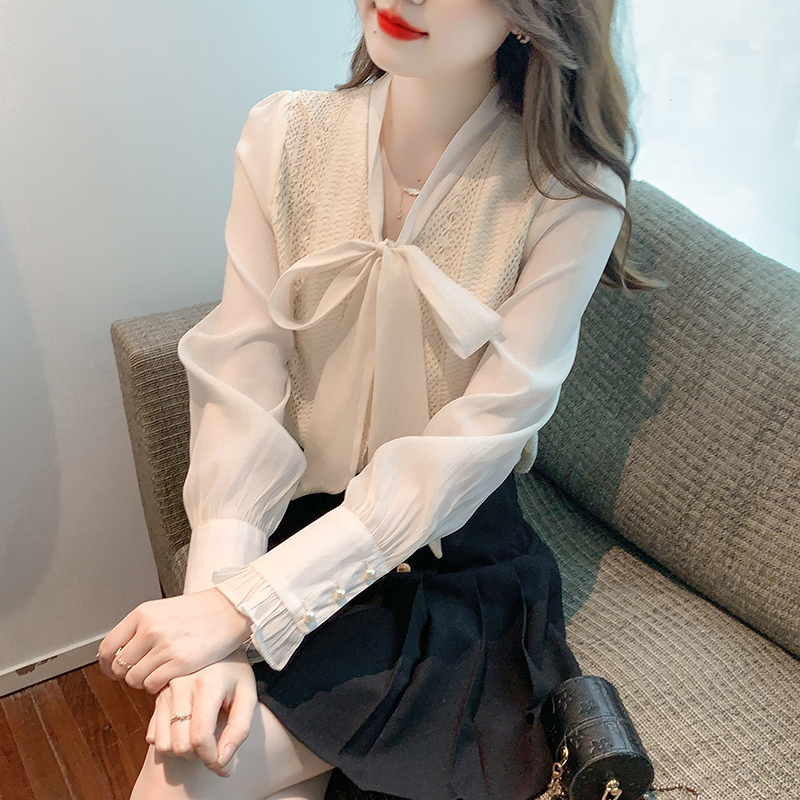 Long sleeve Korean style tops bow shirt