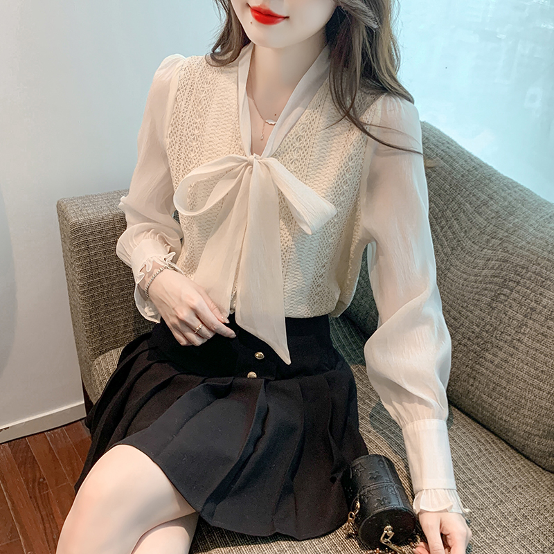Long sleeve Korean style tops bow shirt