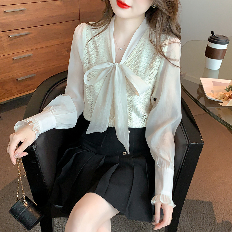 Long sleeve Korean style tops bow shirt