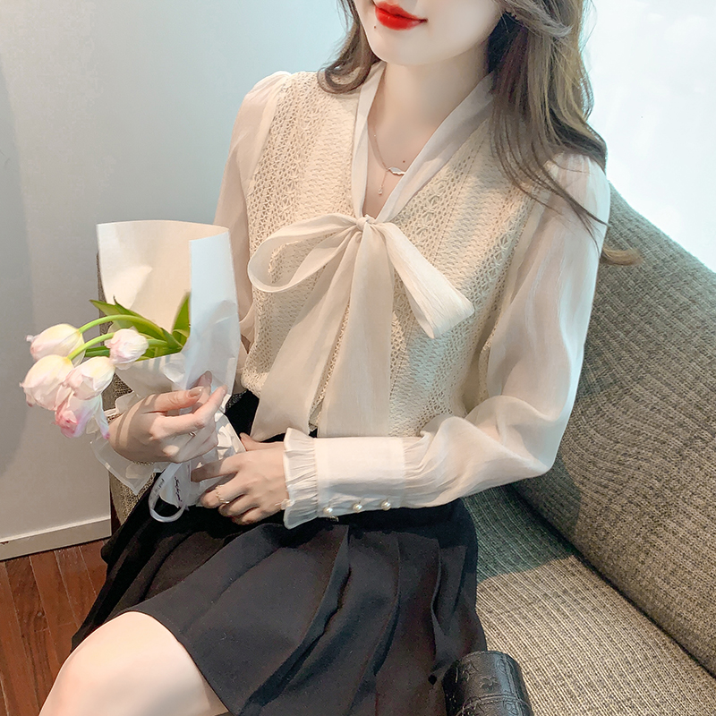 Long sleeve Korean style tops bow shirt