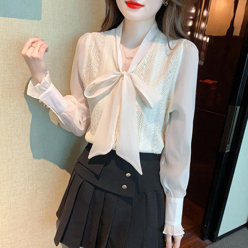 Long sleeve Korean style tops bow shirt