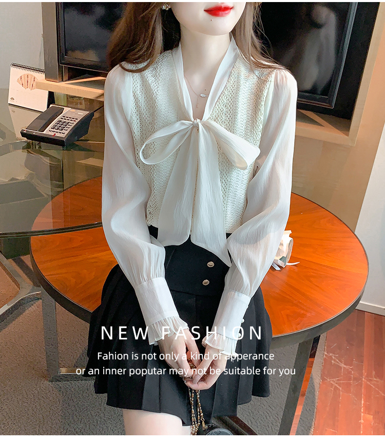 Long sleeve Korean style tops bow shirt