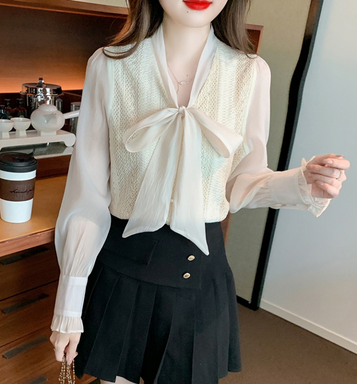 Long sleeve Korean style tops bow shirt