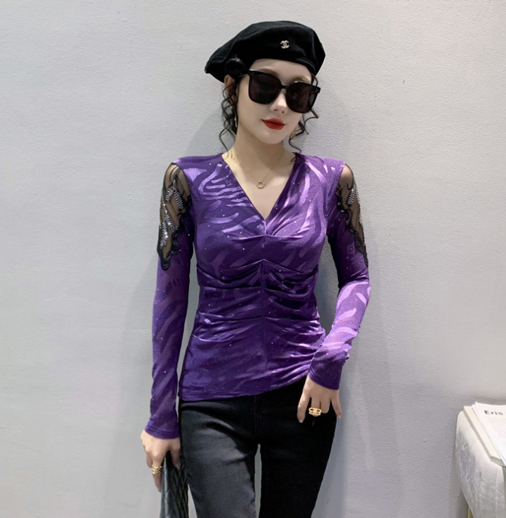 V-neck tops autumn and winter bottoming shirt for women