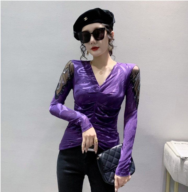 V-neck tops autumn and winter bottoming shirt for women