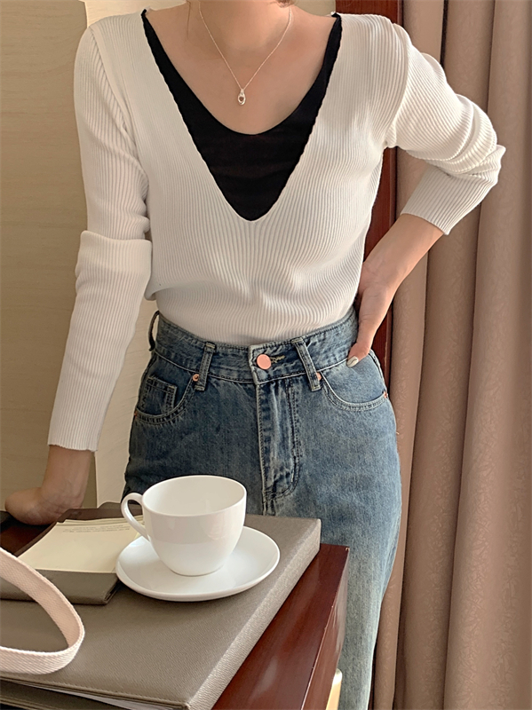 Autumn sunscreen sweater V-neck slim tops for women