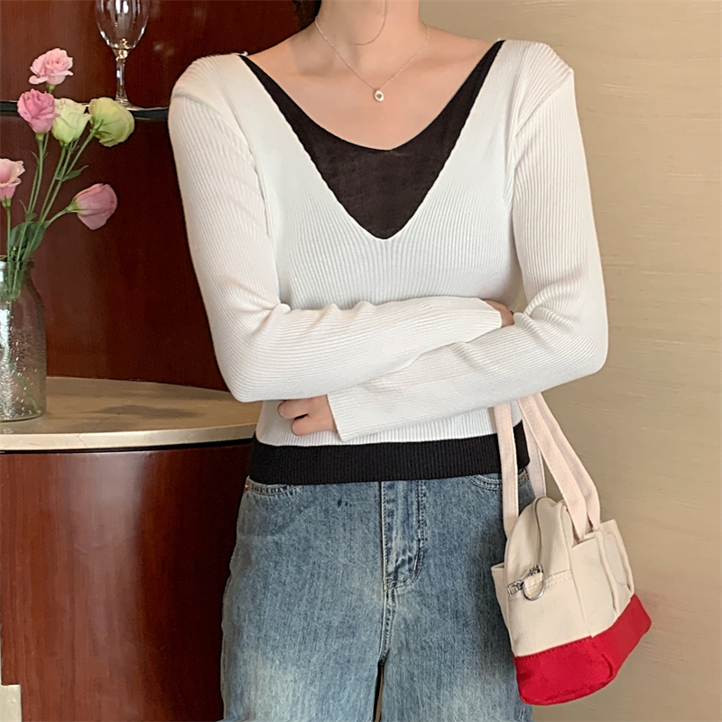 Autumn sunscreen sweater V-neck slim tops for women