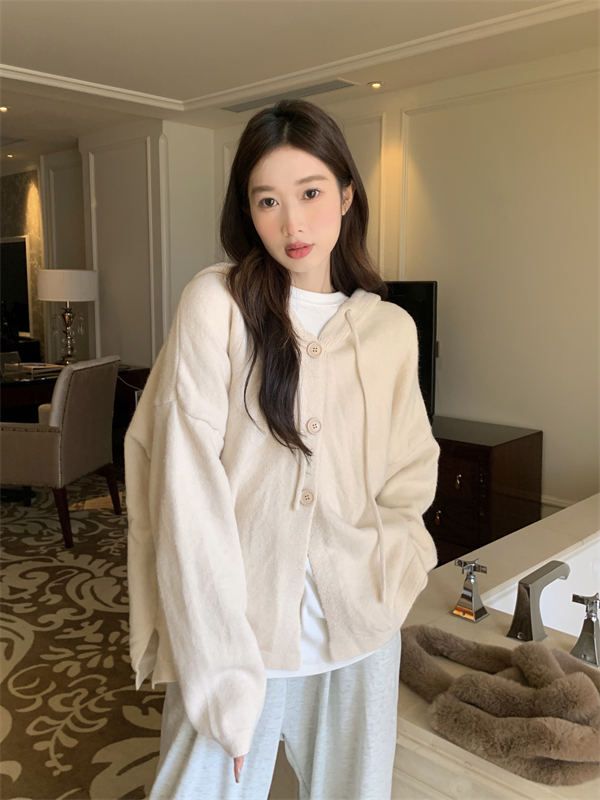 Hooded autumn and winter thick tops knitted long coat