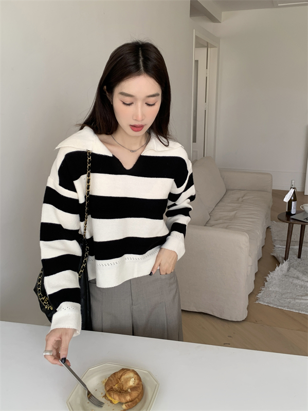 Loose lazy autumn tops all-match Casual stripe sweater