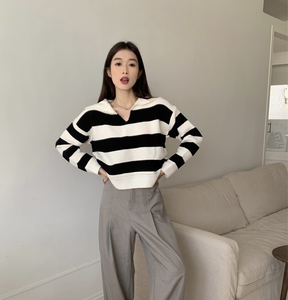 Loose lazy autumn tops all-match Casual stripe sweater