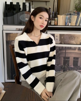Loose lazy autumn tops all-match Casual stripe sweater