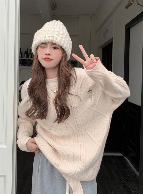 Long thick holes autumn lazy winter loose sweater