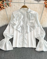 Loose satin tops Western style court style shirt for women