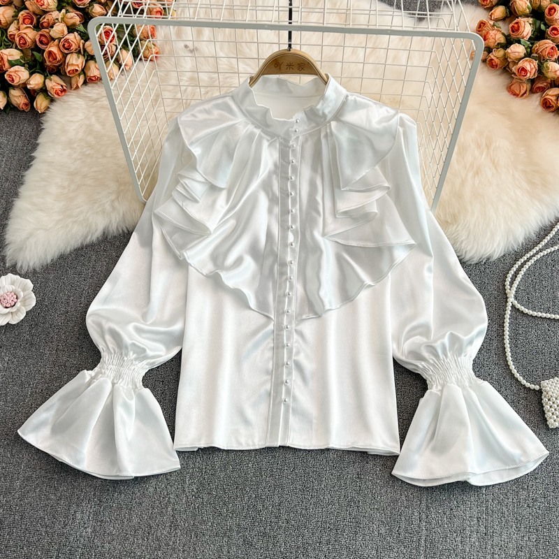 Loose satin tops Western style court style shirt for women