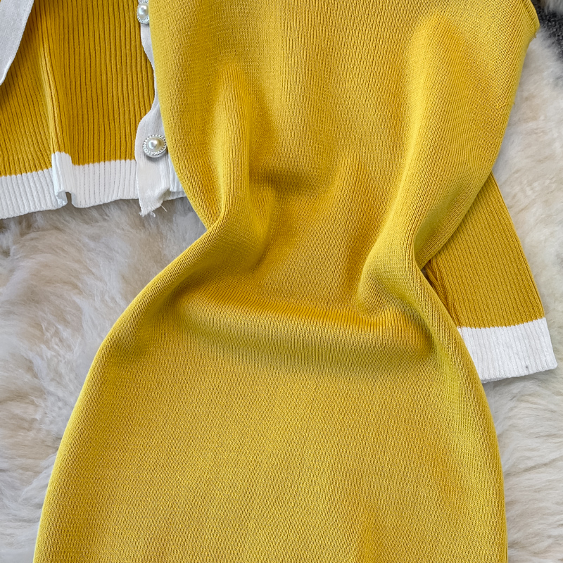 Long fashion shawl knitted long sleeve dress 2pcs set