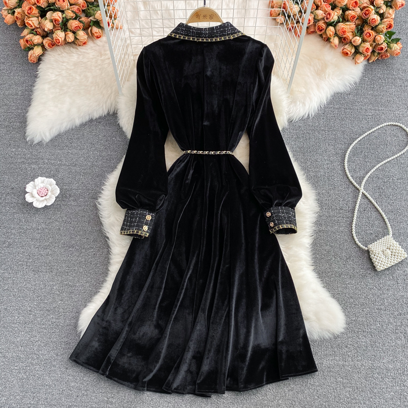 Retro elegant dress velvet big skirt long dress