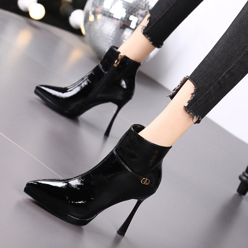 High-heeled France style short boots pointed boots