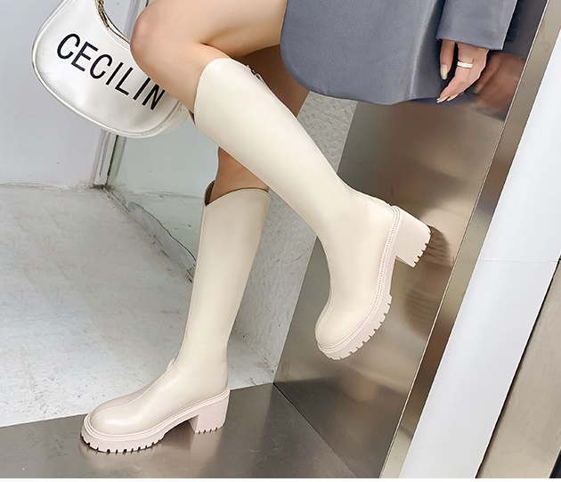 Winter elasticity denim boots white thick thigh boots for women