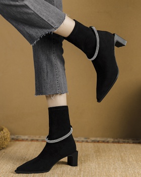 Rhinestone elasticity stilettos pointed short boots