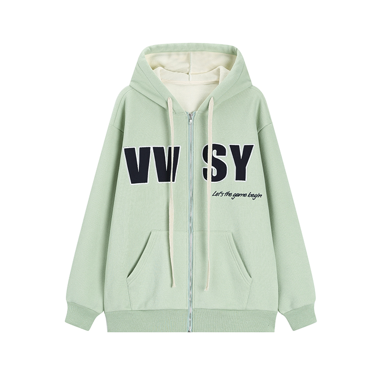 Autumn and winter thick coat green hoodie for women