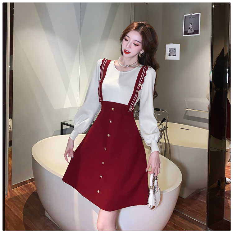 Pseudo-two knitted sweater dress temperament dress for women