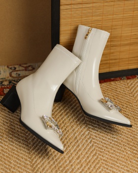 High-heeled side buckle short boots thick boots for women