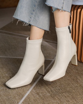 Slim short boots square head ankle boots for women