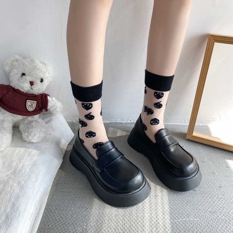 Black thick crust shoes matte leather shoes for women