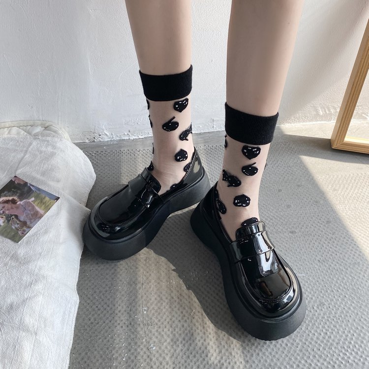Black low leather shoes thick crust shoes for women