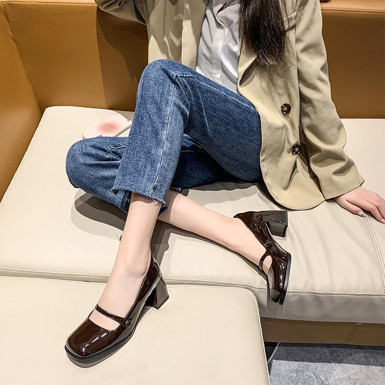 Thick autumn shoes low high-heeled shoes for women