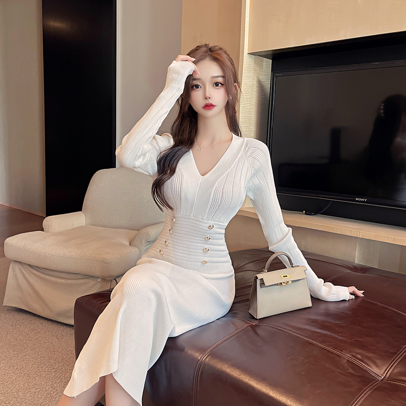 Knitted bottoming package hip dress for women