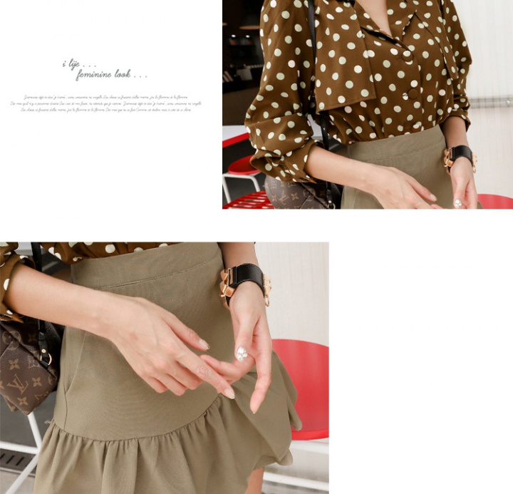 Long sleeve Korean style tops polka dot skirt 2pcs set