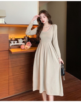 Knitted long sleeve long dress all-match dress