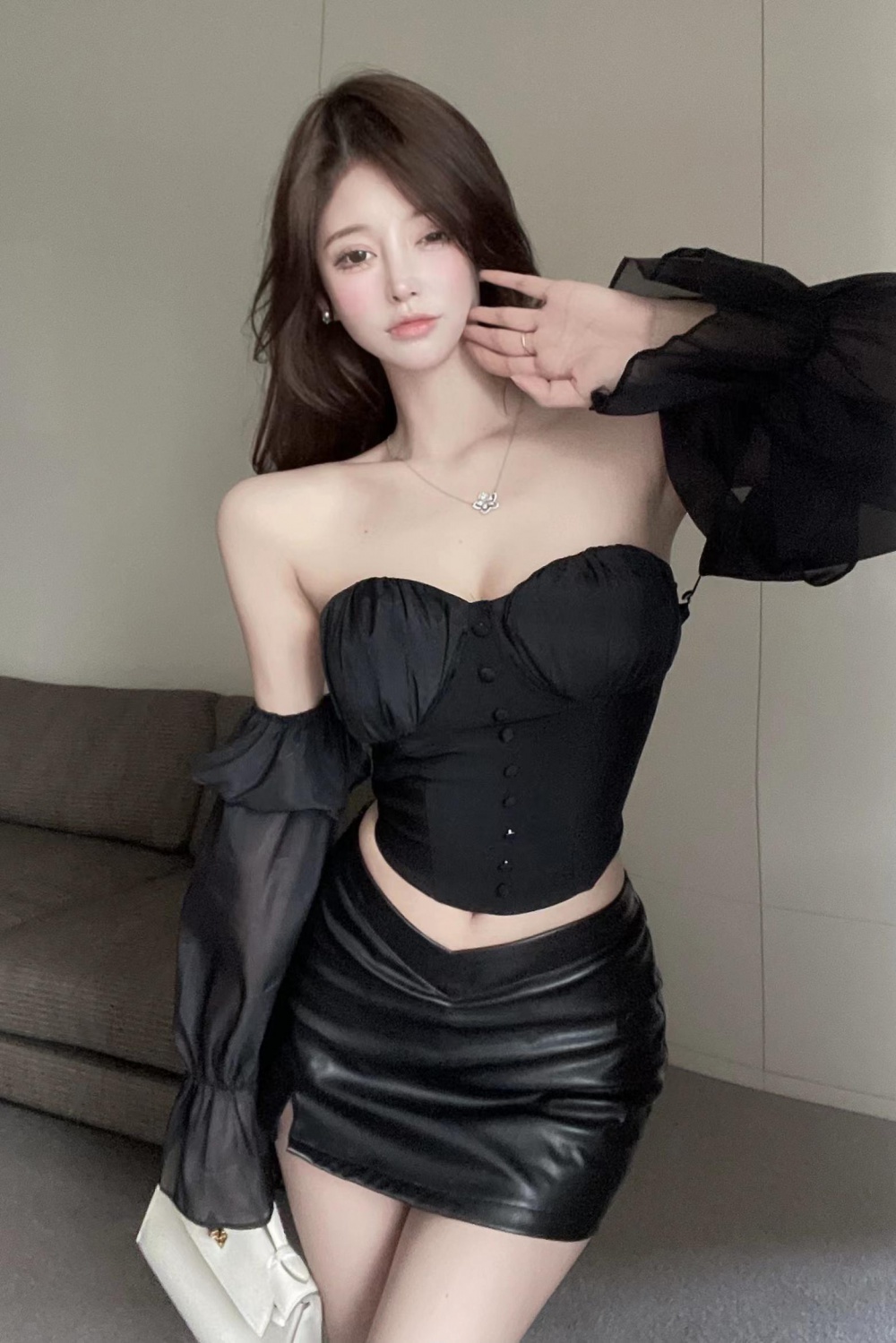 Western style wrapped chest small shirt strapless clavicle