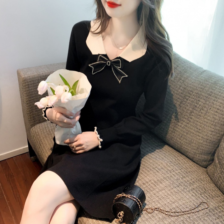 Autumn and winter bow sweater doll collar skirt