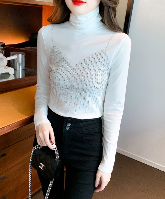 Rhinestone tops autumn and winter bottoming shirt for women