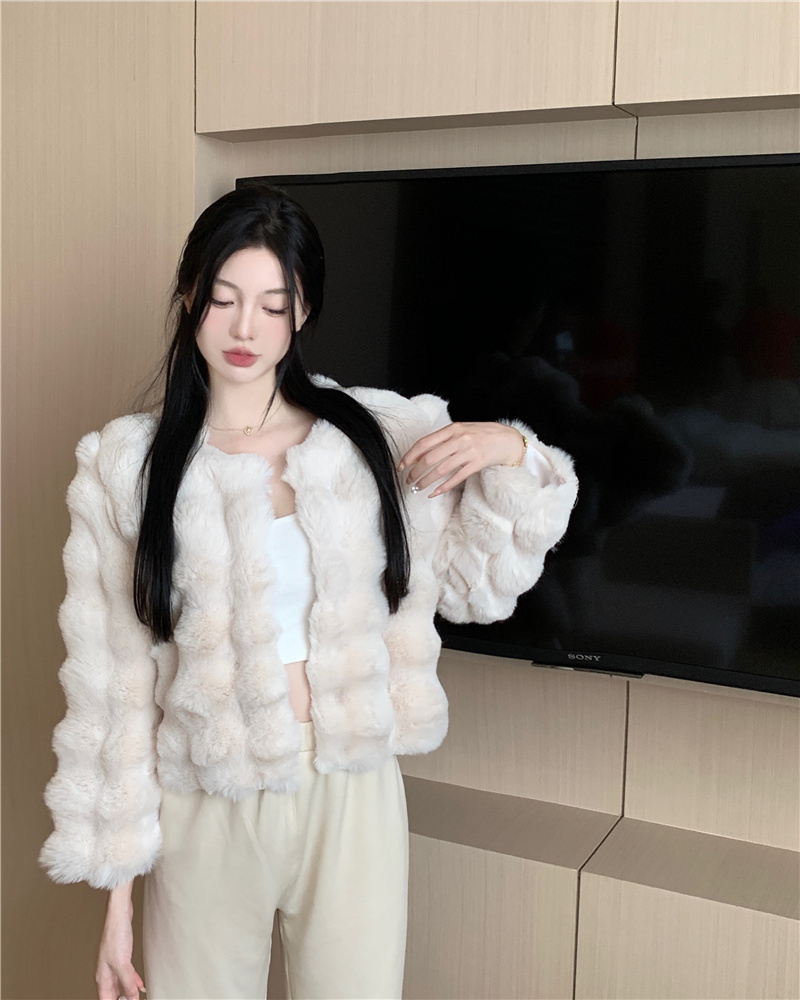 Thick rabbit fur mink velvet all-match coat for women