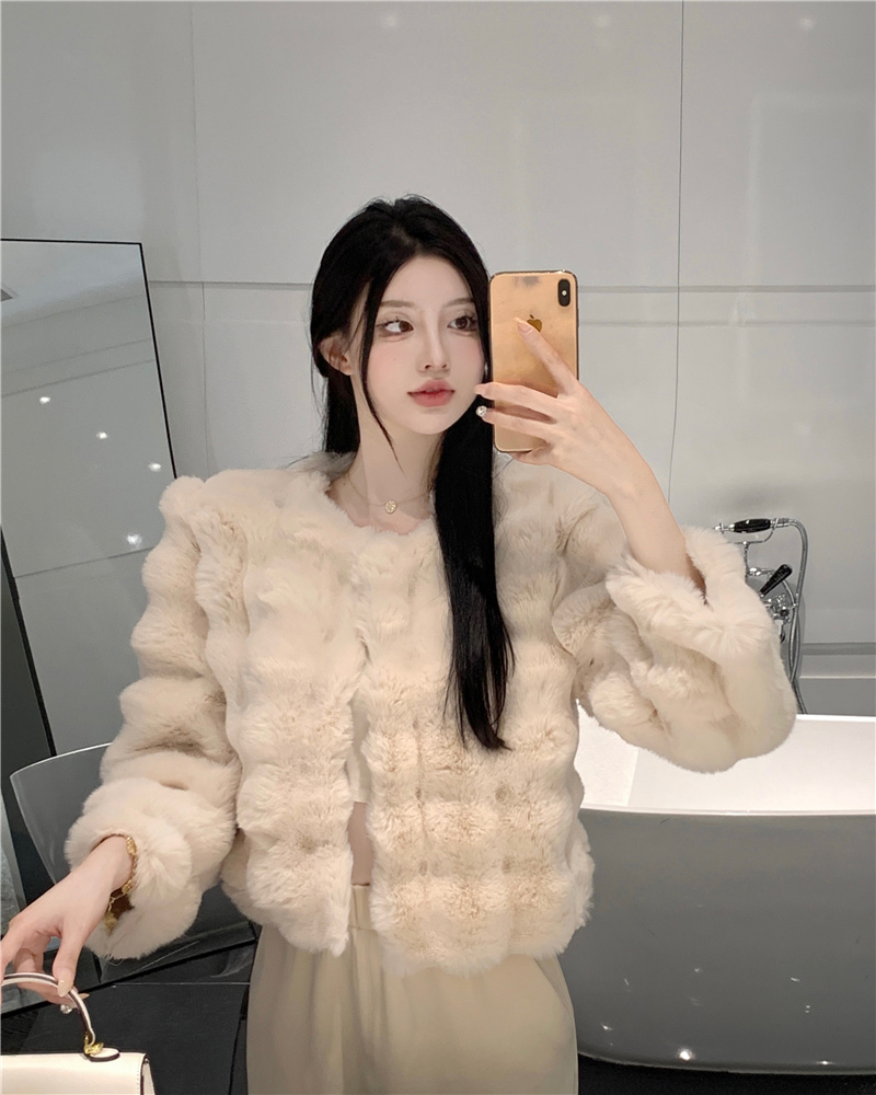 Thick rabbit fur mink velvet all-match coat for women