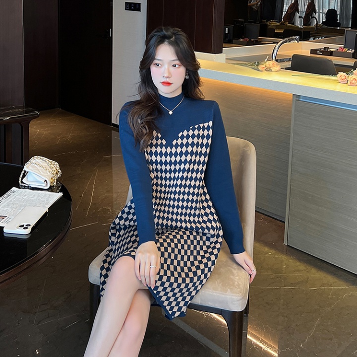 Bottoming wool dress houndstooth cashmere shirts for women