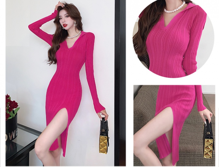 Knitted package hip long dress show thin dress