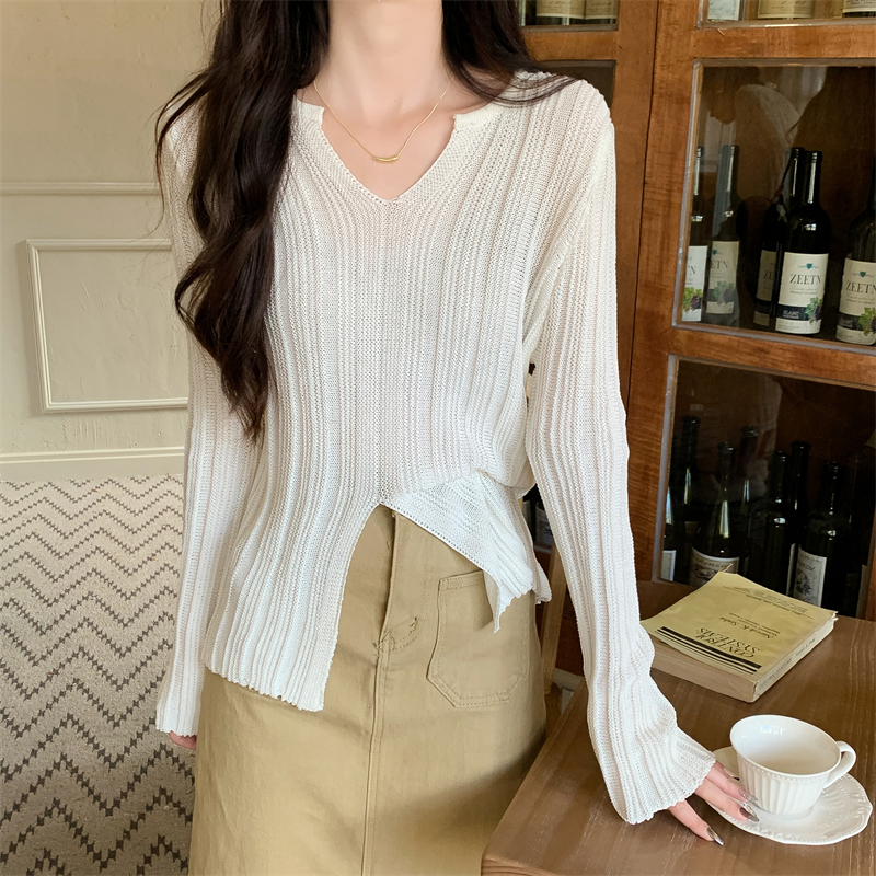 Autumn and winter sweater split tops for women