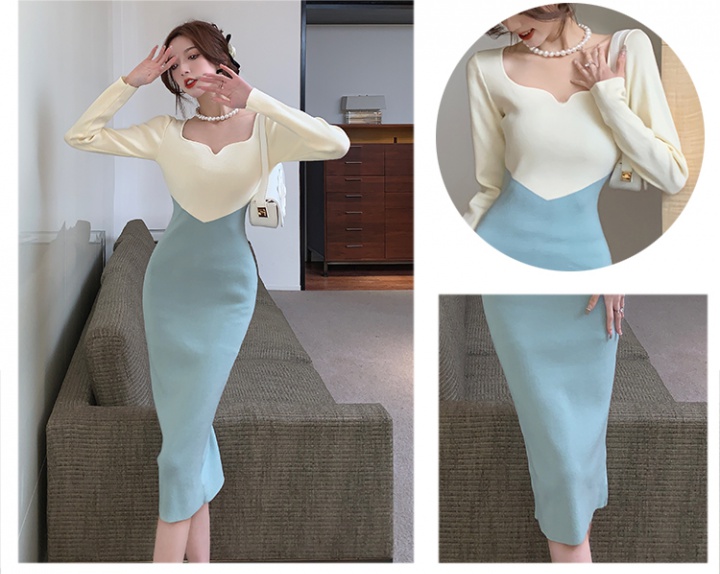 V-neck long mixed colors bottoming dress for women