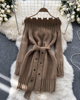 Strapless sexy package hip sweater long slim dress