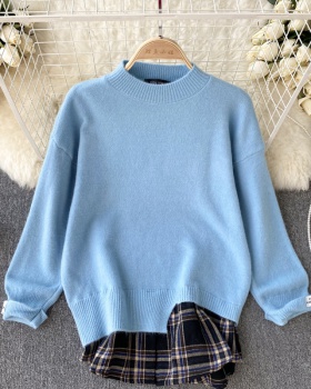 Plaid loose pullover bottoming lazy sweater