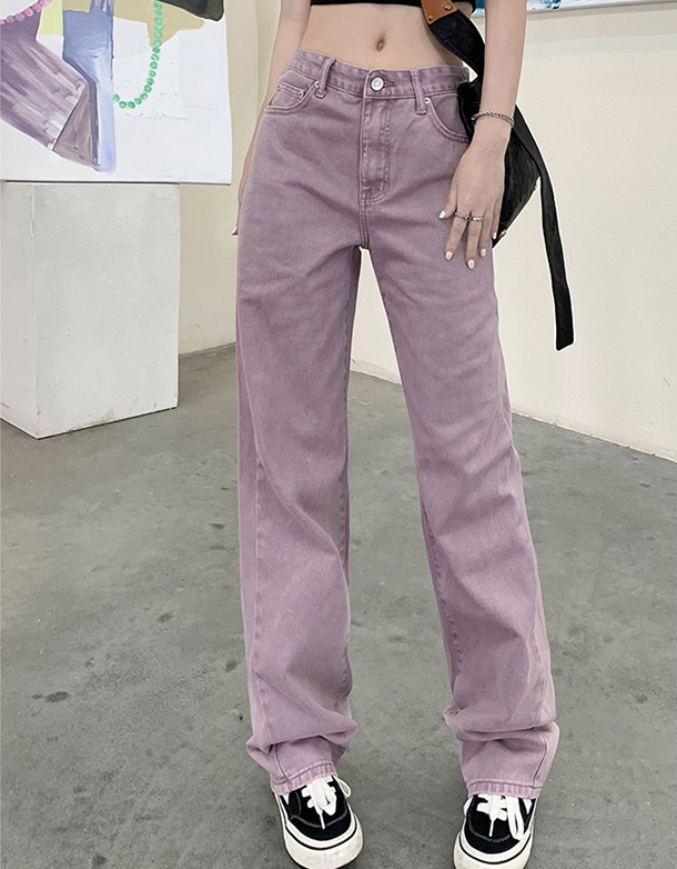 Retro loose jeans autumn purple wide leg pants for women