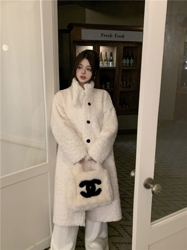 Long cstand collar overcoat loose coat for women