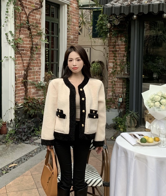 Thick fashion and elegant tops lambs wool thermal jacket