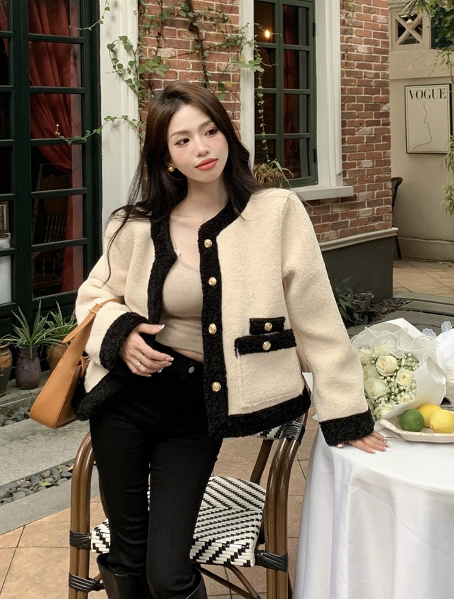 Thick fashion and elegant tops lambs wool thermal jacket