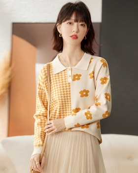 Yellow France style sweater lazy tops for women